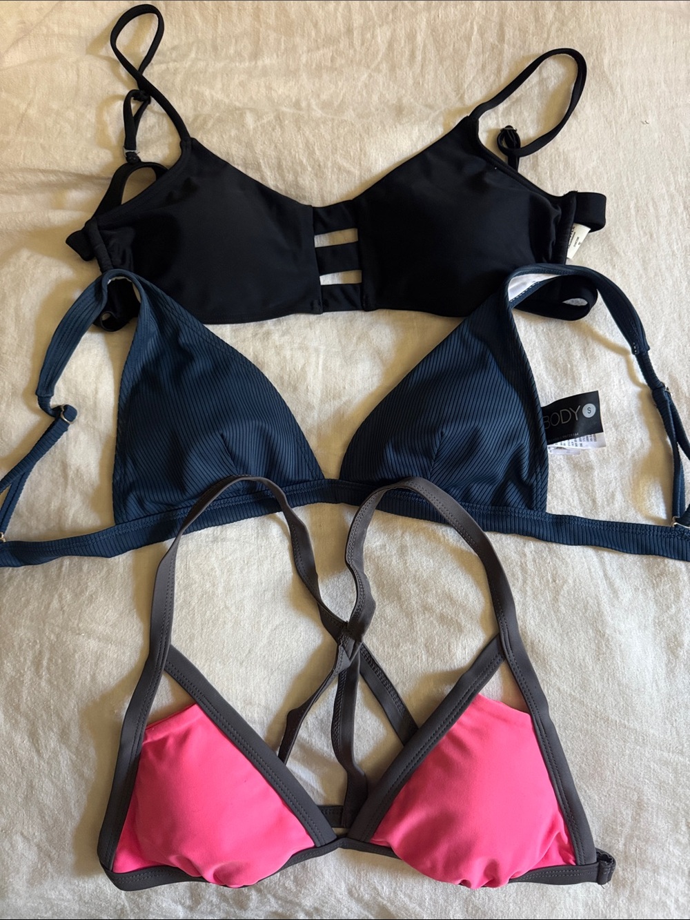 3 Pack Triangle & Bralette Bikini Tops - Black, Navy, Pink